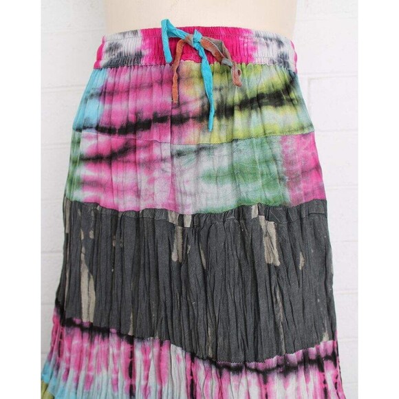 Sacred Threads L XL Colorful 6 Tier Tie-Dye Elastic Waist Cotton Gypsy Skirt - Picture 5 of 6